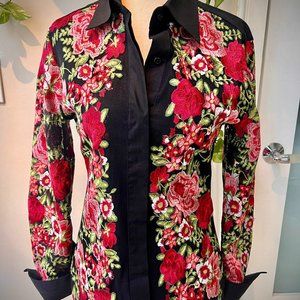 NARACAMICIE, Made in Italy, Sheer Black & Embroidered Blouse, Like New, Sz 0